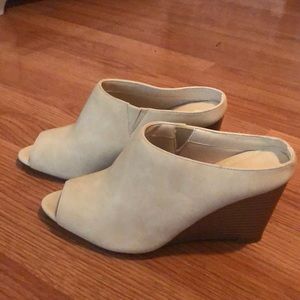 Cream color peep toe 3 inch heel wedge